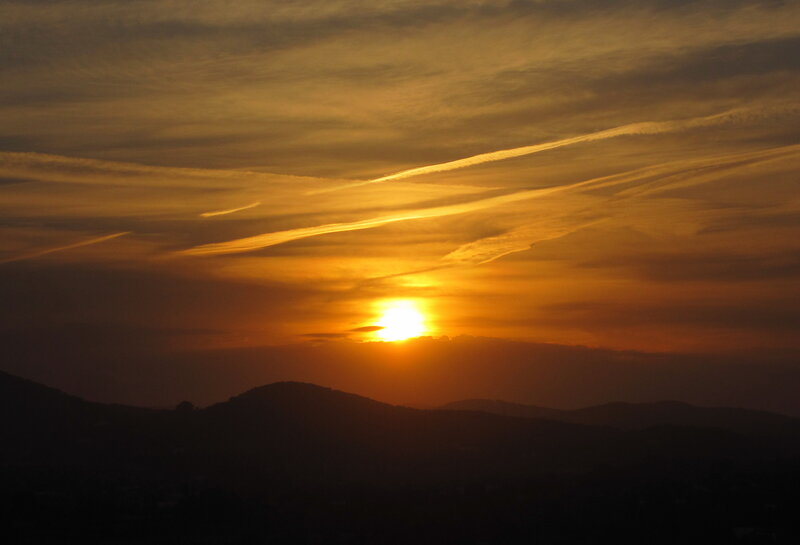 Sun Setting over Hills — Orange, Dramatic, Sunset, Photograph