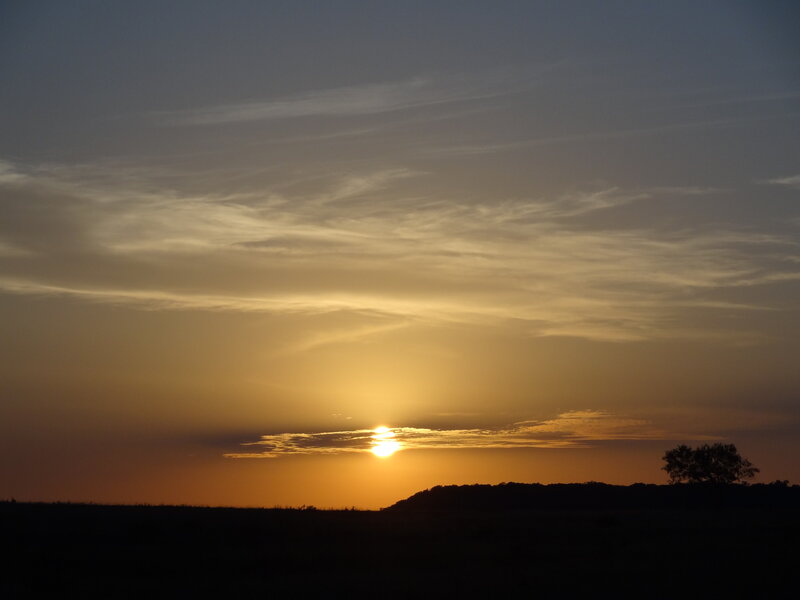 Sun Setting over Hills — Orange, Serene, Sunset