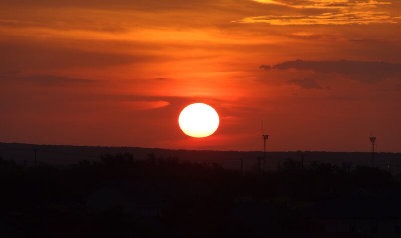 Sun Setting over Horizon — Orange, Dramatic, Sunset, Photograph