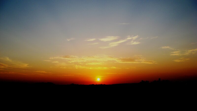 Sun Setting over Horizon — Orange, Serene, Sunset, Photograph, Sky, Clouds