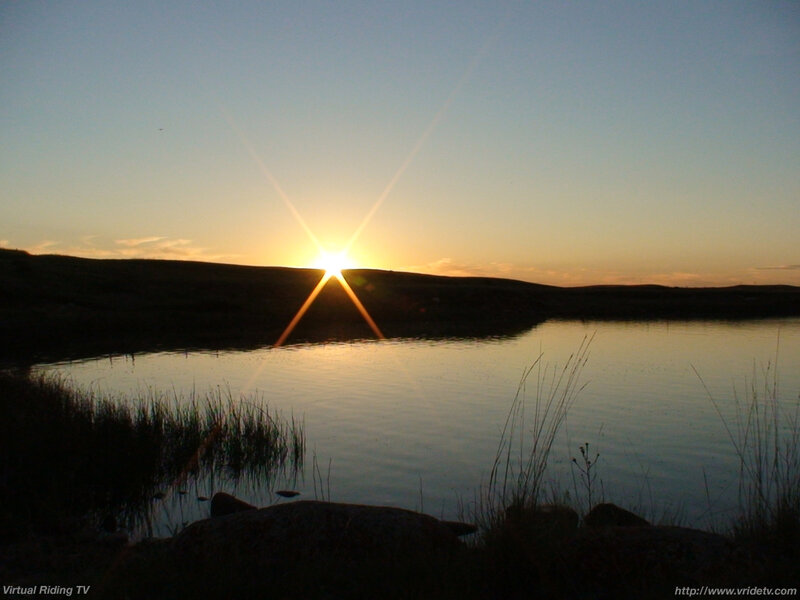 Sun Setting over Lake — Blue, Serene, Sunset, Photograph, Hills