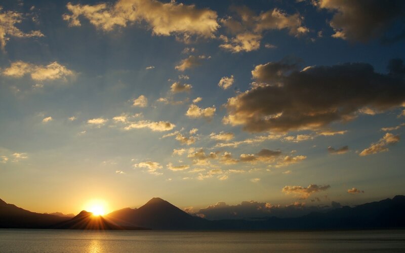 Sun Setting over Lake — Blue, Serene, Sunset, Photograph