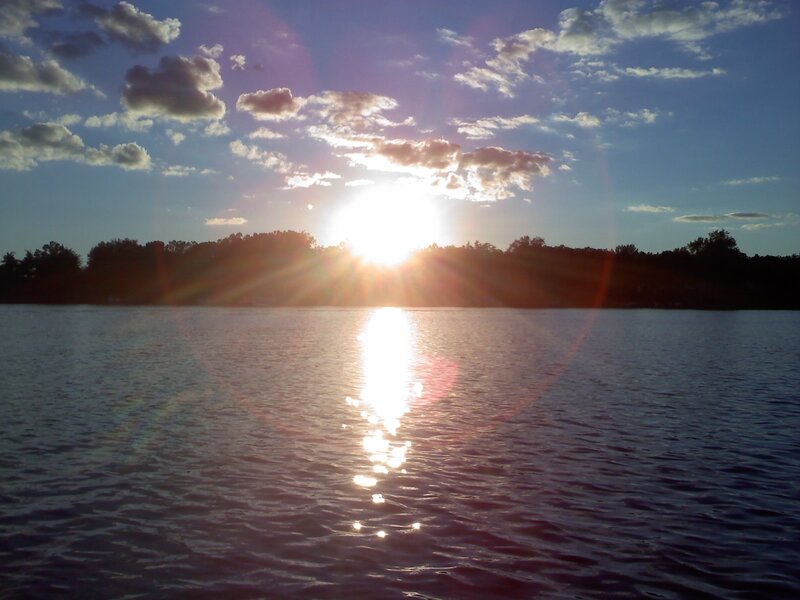 Sun Setting over Lake — Blue, Serene, Sunset