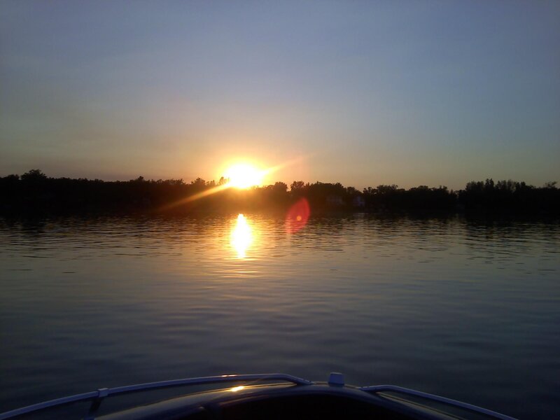 Sun Setting over Lake — Blue, Serene