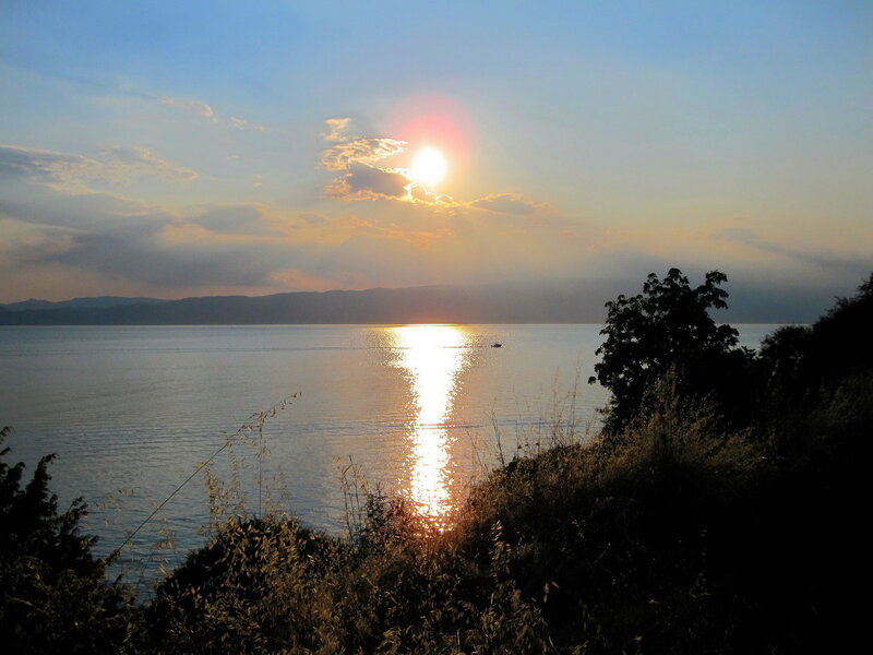 Sun Setting over Lake — Blue