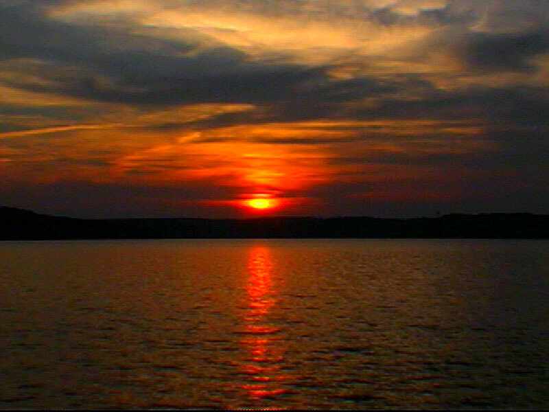 Sun Setting over Lake — Orange, Dramatic, Sunset, Photograph, Sky