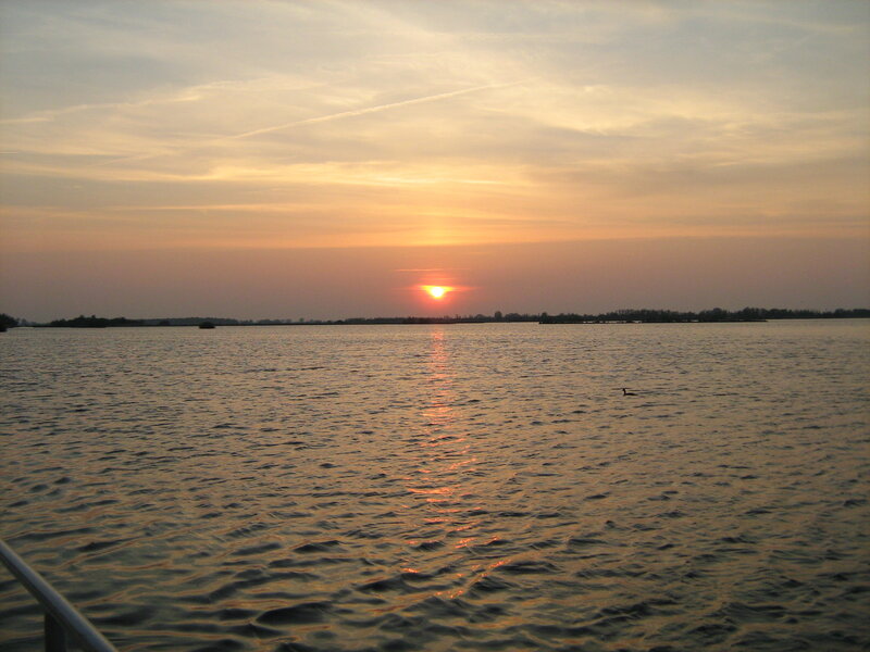 Sun Setting over Lake — Orange, Serene, Sunset, Photograph, Water, Bird