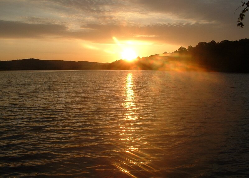 Sun Setting over Lake — Orange, Serene, Sunset