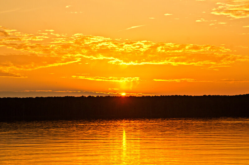 Sun Setting over Lake — Orange, Serene