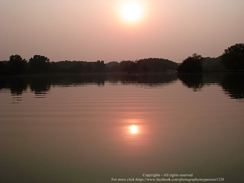Sun Setting over Lake — Pink