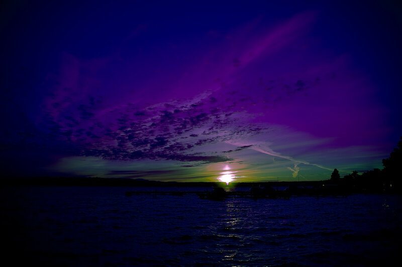 Sun Setting over Lake — Purple
