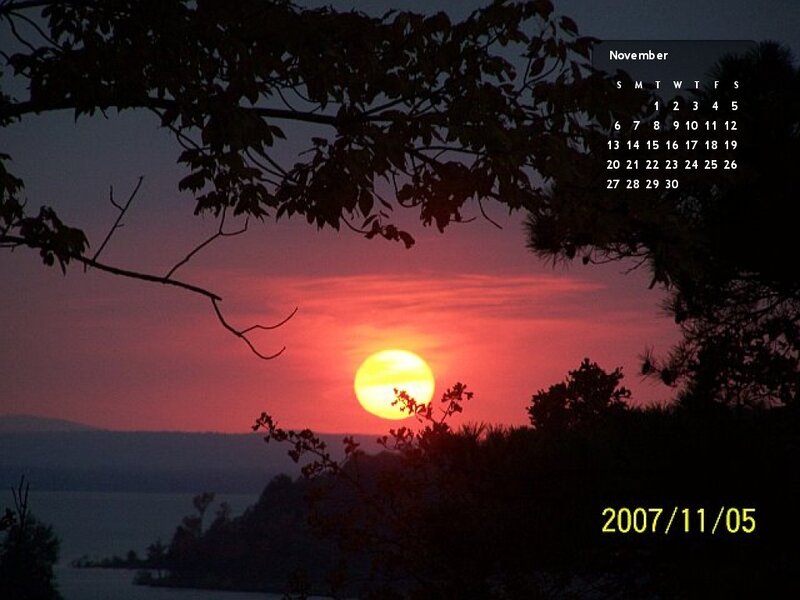 Sun Setting over Lake — Red, Serene