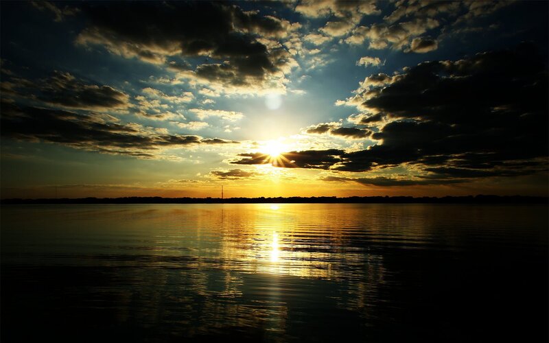 Sun Setting over Lake — Yellow, Dramatic, Sunset