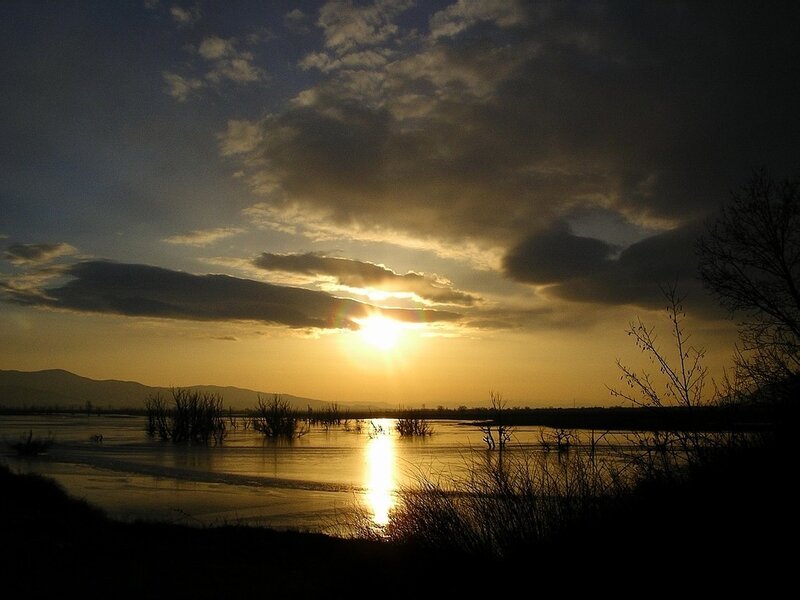 Sun Setting over Lake — Yellow, Dramatic