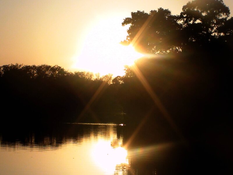 Sun Setting over Lake — Yellow, Serene, Sunset, Photograph, Trees, Reflection