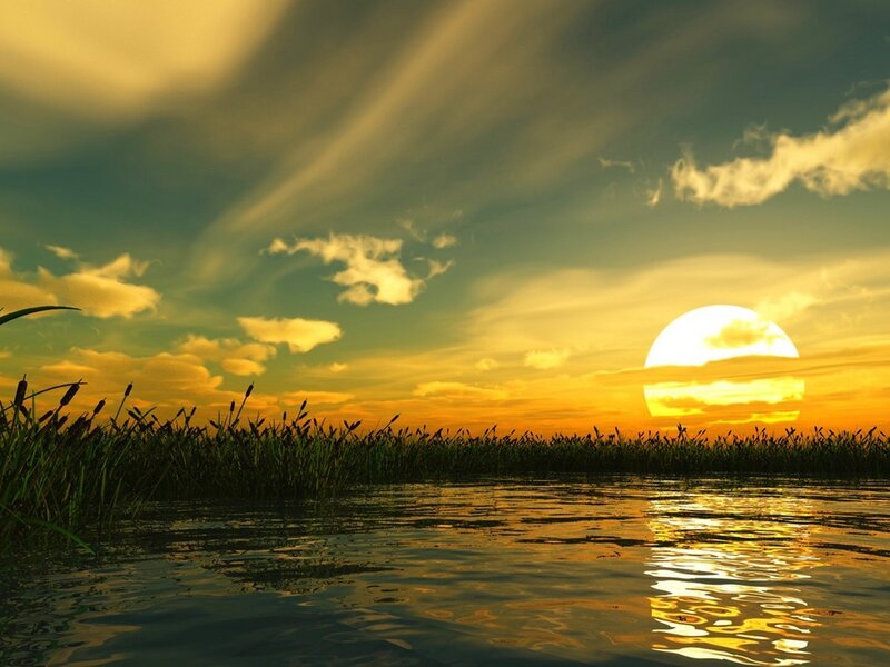 Sun Setting over Lake — Yellow, Serene, Sunset