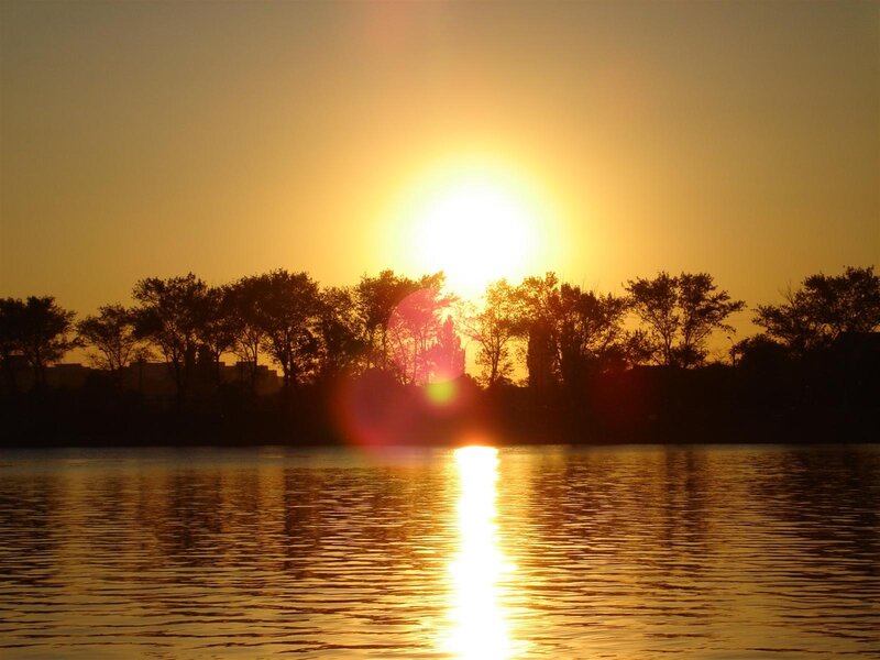 Sun Setting over Lake — Yellow, Serene