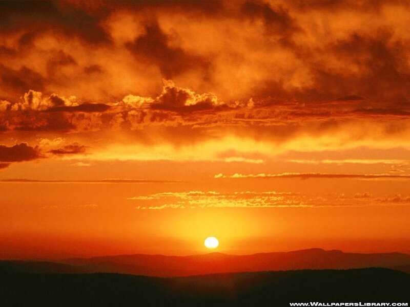 Sun Setting over Mountains — Orange, Dramatic, Sunset, Photograph