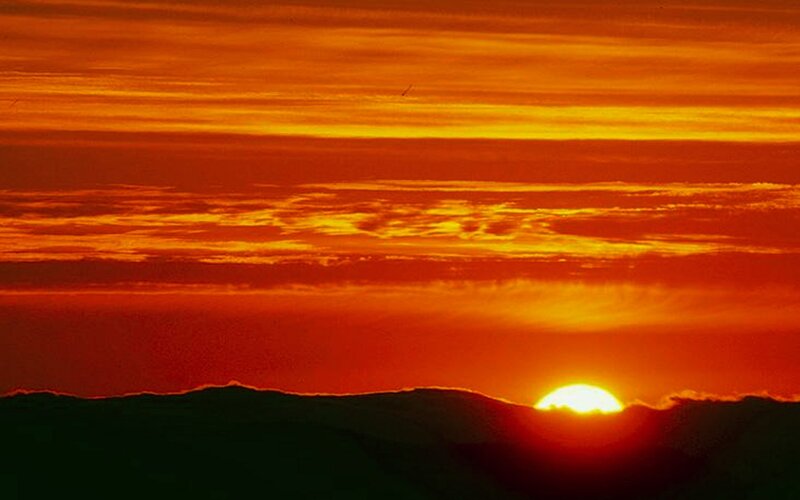 Sun Setting over Mountains — Orange, Dramatic, Sunset