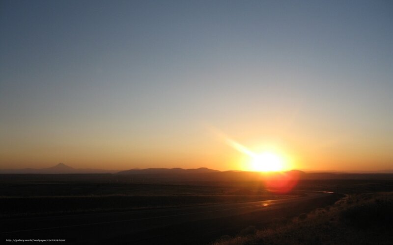 Sun Setting over Mountains — Orange, Serene, Sunset, Photograph, Road