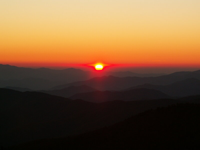 Sun Setting over Mountains — Orange, Serene, Sunset, Photograph, Sky