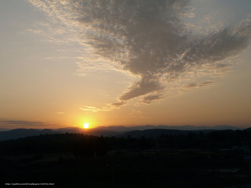 Sun Setting over Mountains — Orange, Serene, Sunset