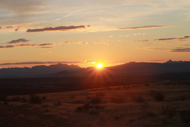 Sun Setting over Mountains — Orange, Serene