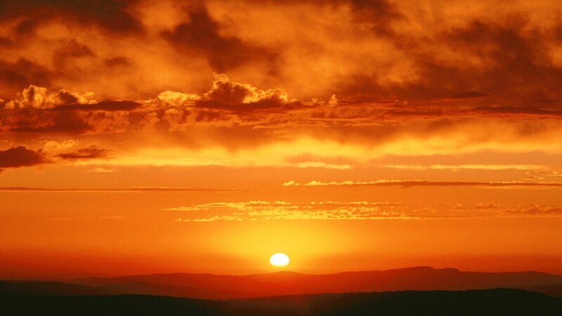 Sun Setting over Mountains — Orange, Sunset