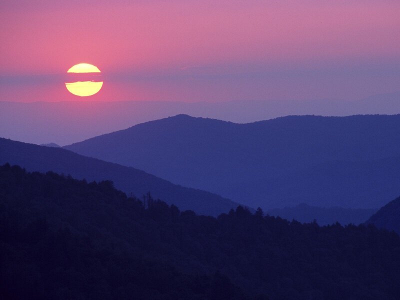 Sun Setting over Mountains — Purple, Serene, Sunset, Photograph