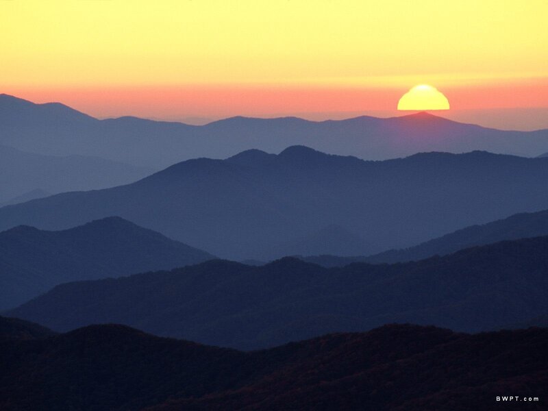 Sun Setting over Mountains — Yellow, Serene, Sunset, Photograph