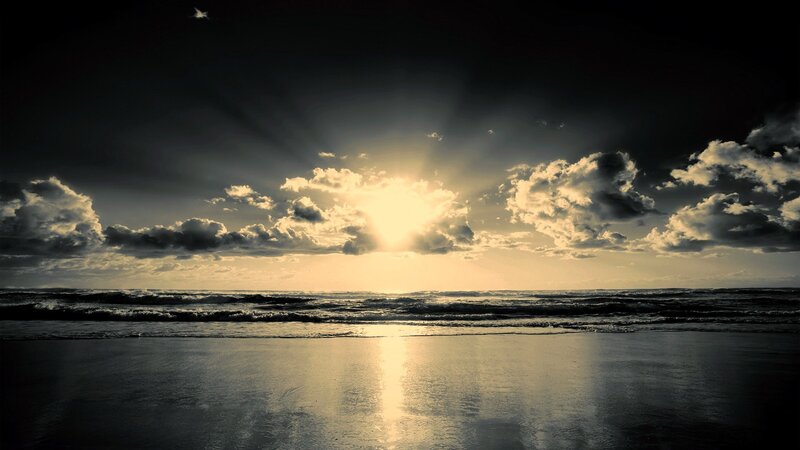 Sun Setting over Ocean — Black, Dramatic, Sunset