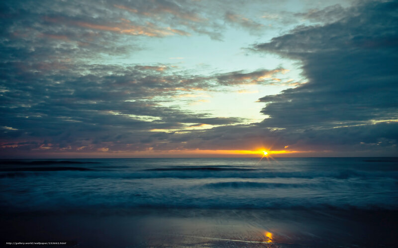 Sun Setting over Ocean — Blue, Dramatic, Sunset, Photograph, Clouds, Waves, Horizon