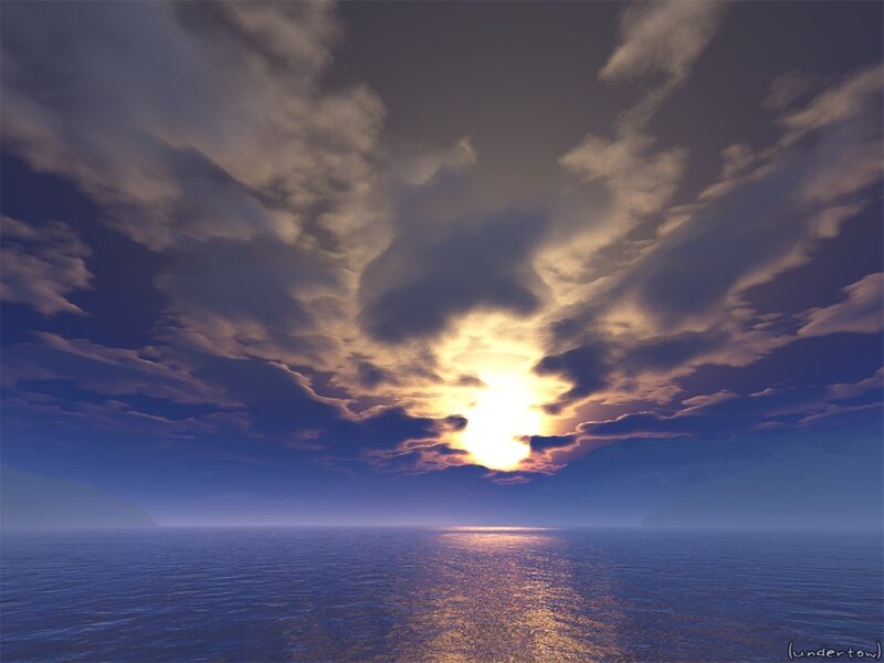 Sun Setting over Ocean — Blue, Dramatic