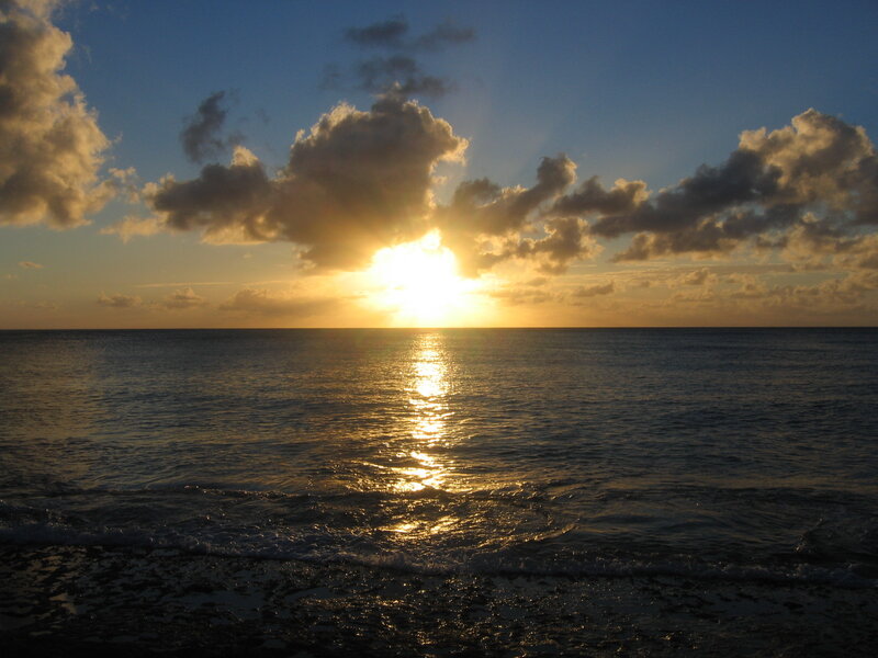 Sun Setting over Ocean — Blue, Serene, Sunset, Photograph, Clouds, Sea, Sky