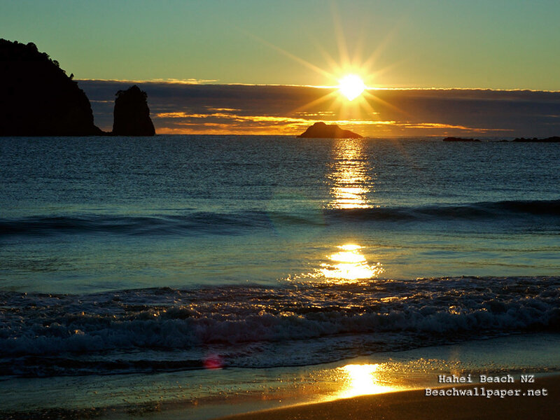 Sun Setting over Ocean — Blue, Serene, Sunset, Photograph, Rocks