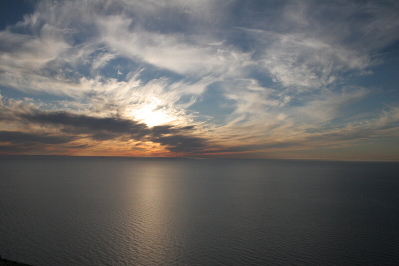 Sun Setting over Ocean — Blue, Serene, Sunset, Photograph