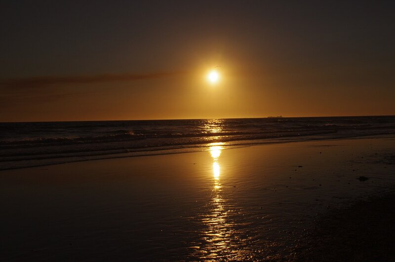 Sun Setting over Ocean — Gold, Serene, Sunset, Photograph, Beach