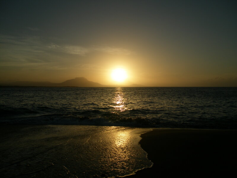 Sun Setting over Ocean — Gold, Serene, Sunset, Photograph, Mountain