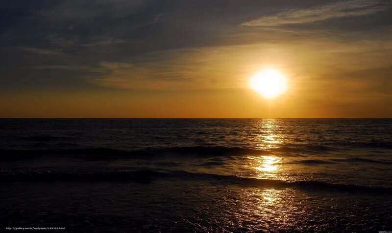 Sun Setting over Ocean — Gold, Serene, Sunset, Photograph, Sky