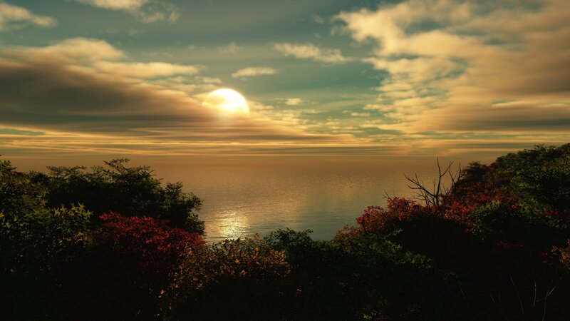 Sun Setting over Ocean — Gold, Serene
