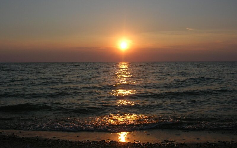 Sun Setting over Ocean — Orange, Beach