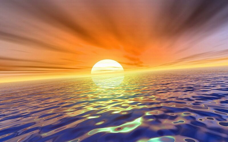 Sun Setting over Ocean — Orange, Digital Art