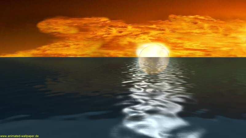Sun Setting over Ocean — Orange, Dramatic, Sunset, Digital Art, Clouds