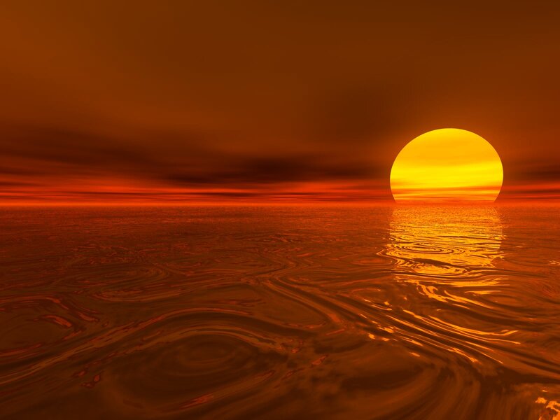 Sun Setting over Ocean — Orange, Dramatic, Sunset, Digital Art, Sky