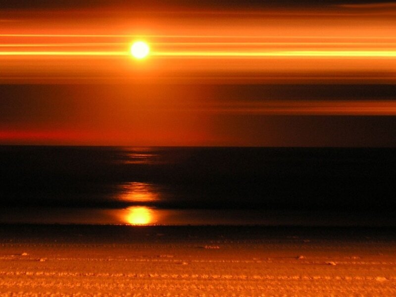 Sun Setting over Ocean — Orange, Dramatic, Sunset, Photograph, Beach, Black