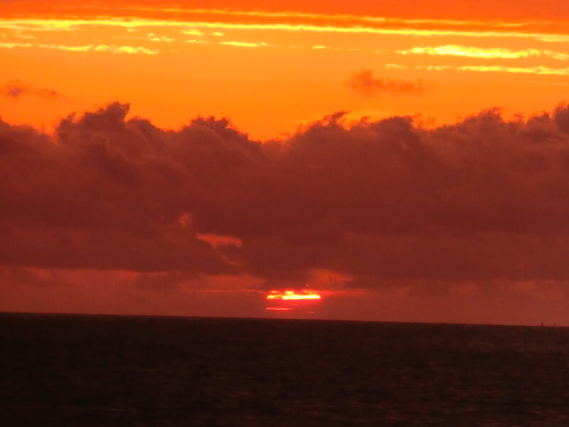 Sun Setting over Ocean — Orange, Dramatic, Sunset, Photograph, Clouds, Sky