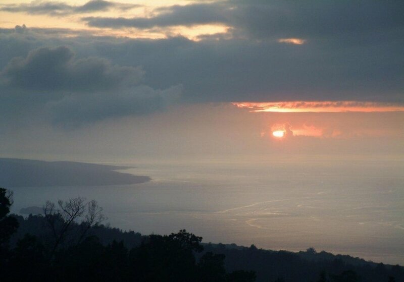 Sun Setting over Ocean — Orange, Dramatic, Sunset, Photograph, Clouds, Trees