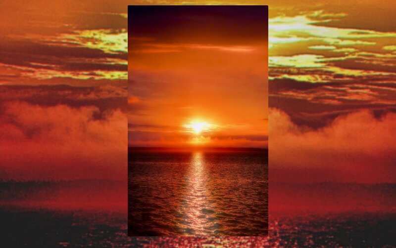 Sun Setting over Ocean — Orange, Dramatic, Sunset, Photograph, Sky, Clouds, Water
