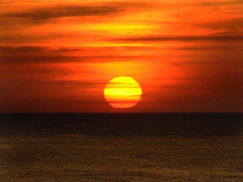 Sun Setting over Ocean — Orange, Dramatic, Sunset, Photograph, Sky, Red