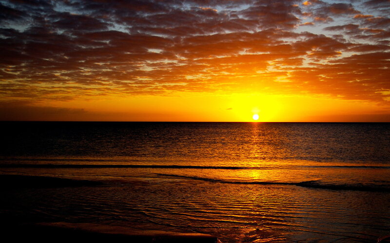 Sun Setting over Ocean — Orange, Dramatic, Sunset, Photograph, Sky